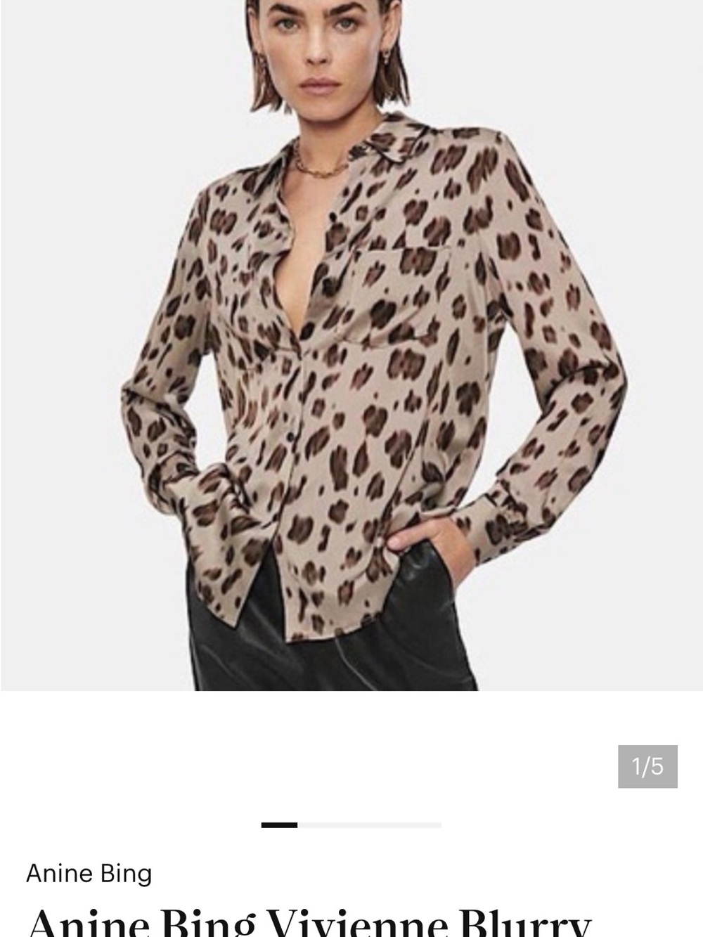 Anine Bing Vivienne Taupe and Brown Leopard-Print Silk Button-Up Blouse